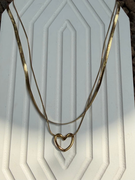 Double layer snake chain with love