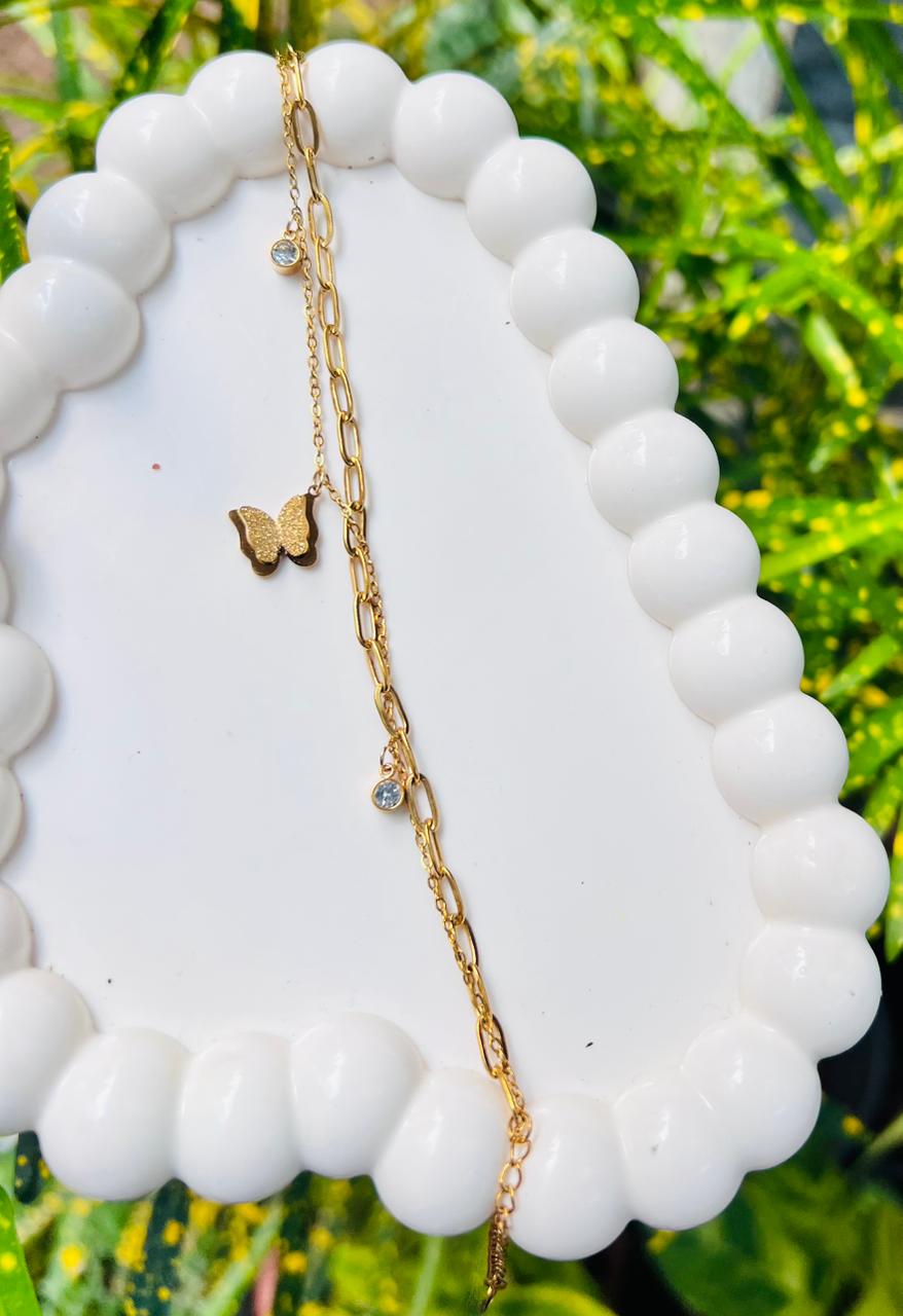 Double layer butterfly hanging  bracelet